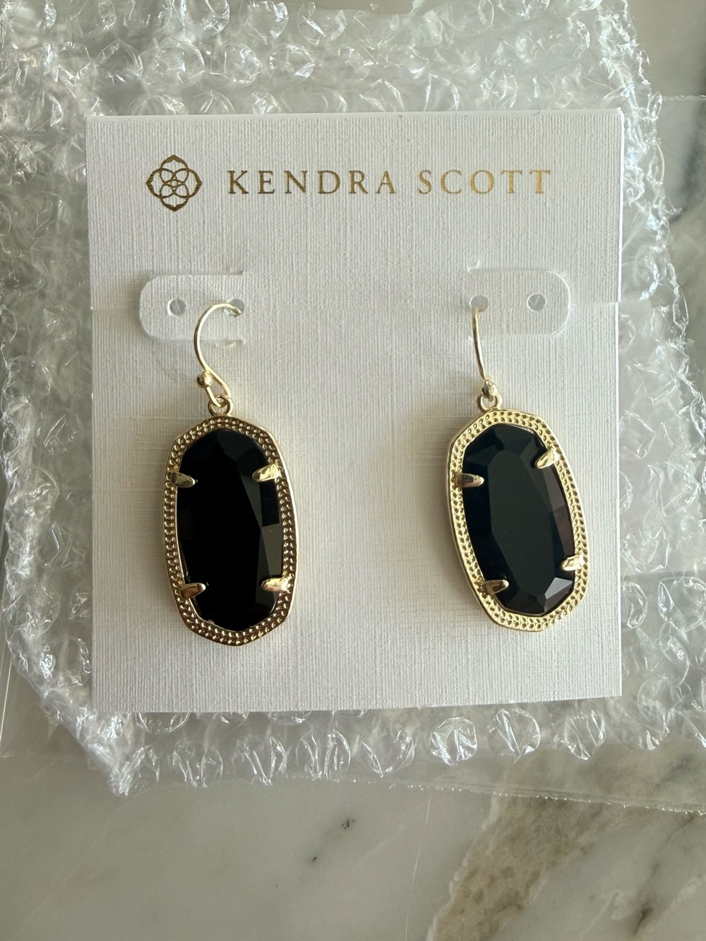 Kendra Scott Gold Drop Earrings with Black Stone